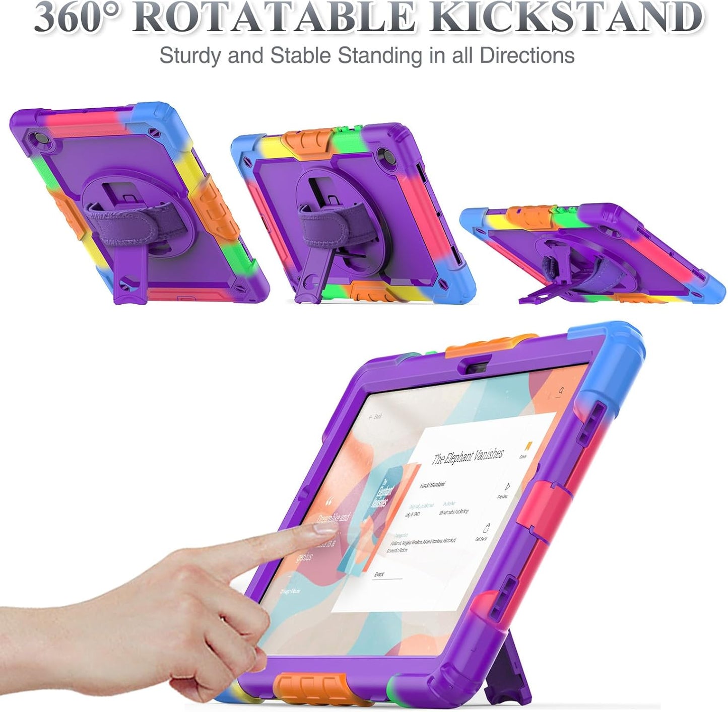 SEYMAC stock Case for Samsung Galaxy Tab A8 10.5'', Full-Body Drop Protection Case with Screen Protector Pencil Holder [360° Rotating Hand Strap] &Stand, Purple+Colorful
