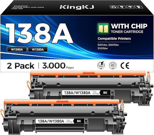 138A Toner Cartridge 2-Black with chip High Yield Replacement for HP 138X W1380X 138A W1380A Compatible with HP LaserJet Pro 3001dw 3001fdw MFP 3101fdw 3001dwe 3001fdwe 3101fdwe Printer Ink All-in-One