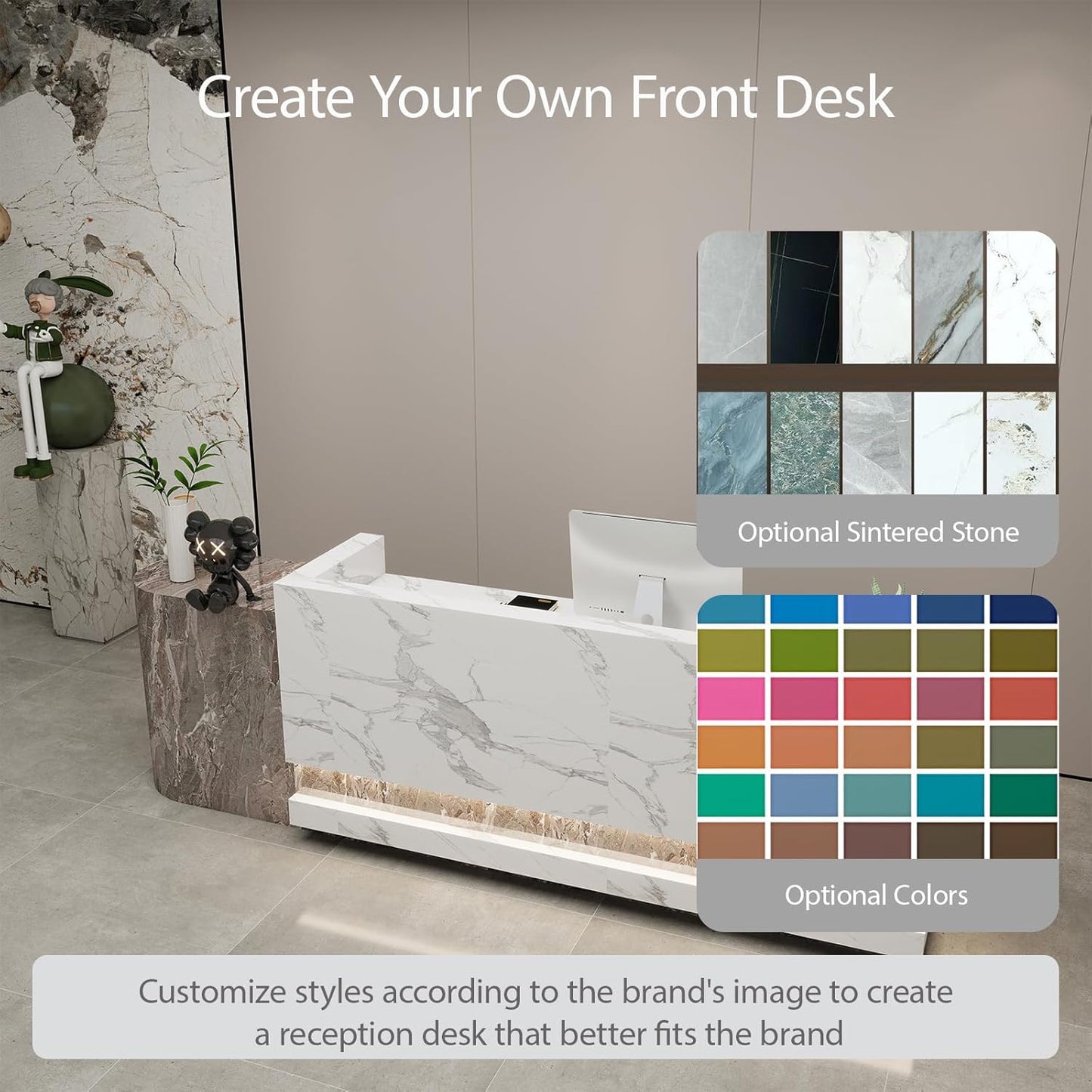Front Desk Reception Counter - Lockable Storage & Keyboard Tray | Reception Desk with Counter, Customizable Large Counter Table (Grey+White, 120'')