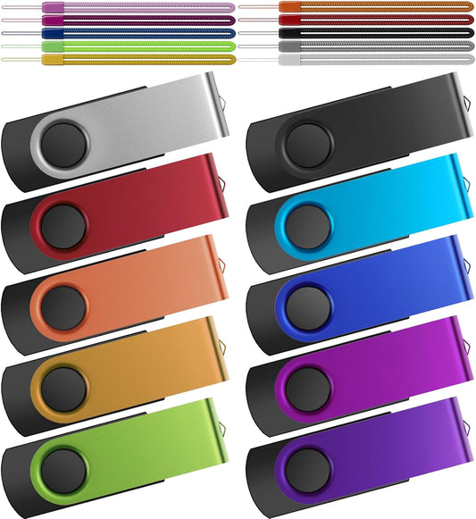 Kepmem 10 Pack Thumb Drive 32GB Flash Drives Bulk, Metal Swivel USB Drive 3.0 Memory Stick 32 Giga Pen Drive Colorful Jump Drive 32 GB Zip Drive with Multicolor Lanyards for Data Storage and Transfer