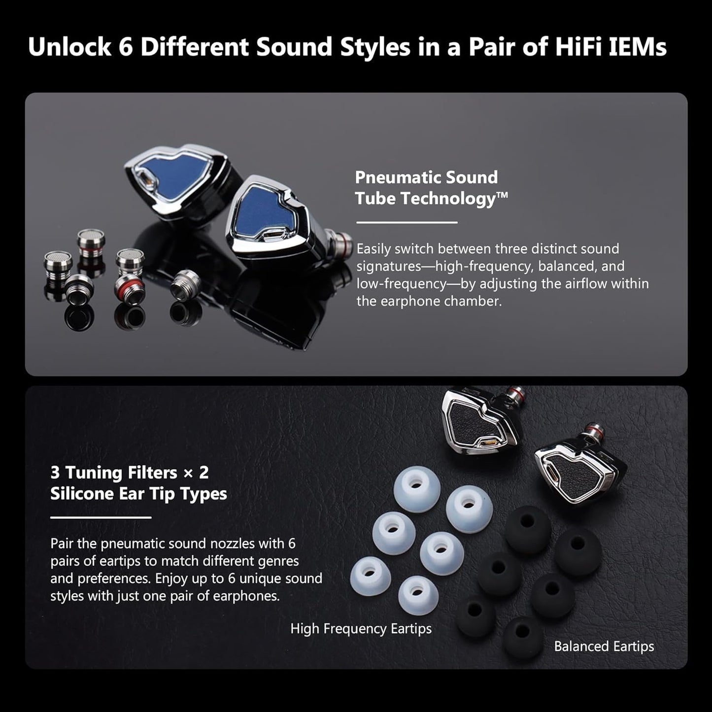 MS2 PRO in-Ear Monitor, 10.2mm Dual-Magnetic Drivers 1DD+1BA Hybird IEMs Wired Earbuds, Zinc Alloy Integrated Molding, Pneumatic Filters for Audiophile Musicians, Detachable 4.4mm OFC Cable