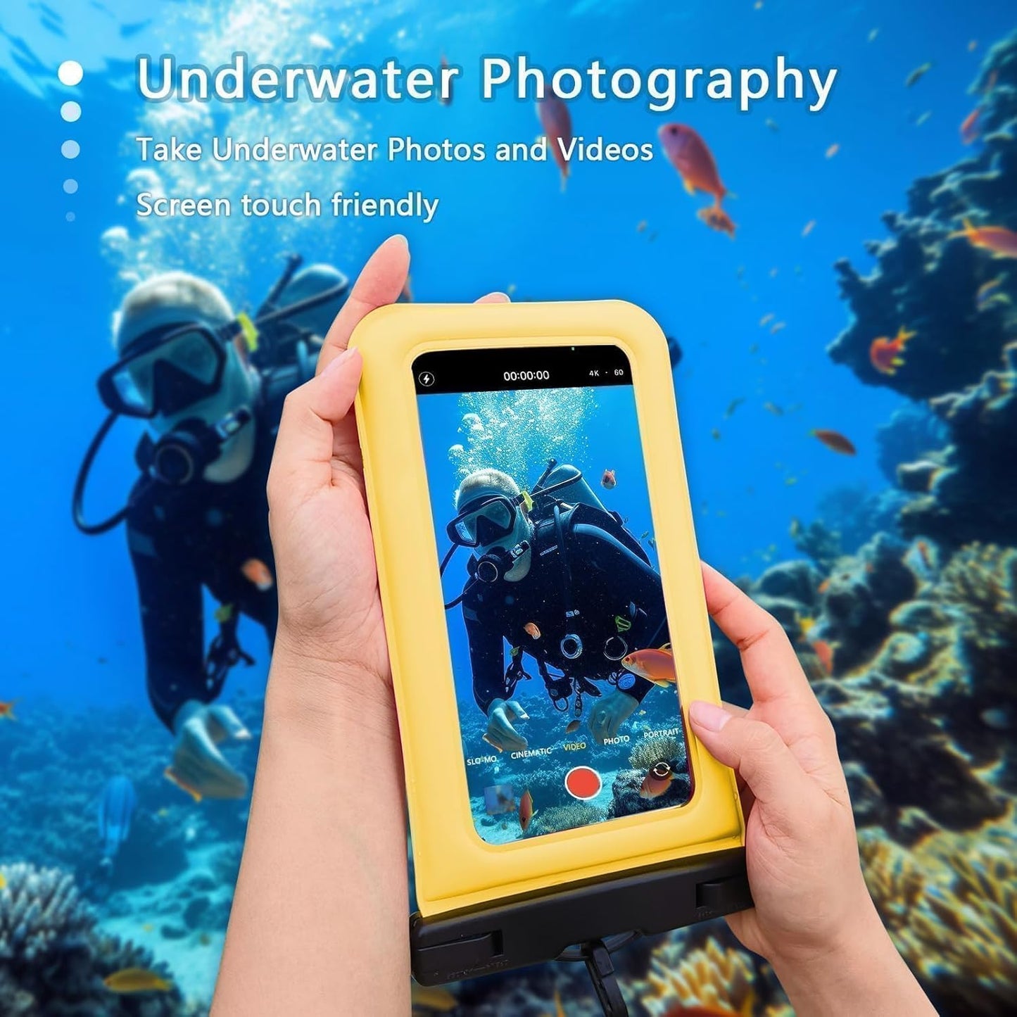 Floatable Soap Bubble Waterproof Phone Pouch/Case with Crossbody Lanyard for iPhone 16 Pro Max/15 Pro/14/13/12, IP68 Cellphone Dry Bag Beach Cruise Ship Essentials, 1 Pack-Yellow-7″