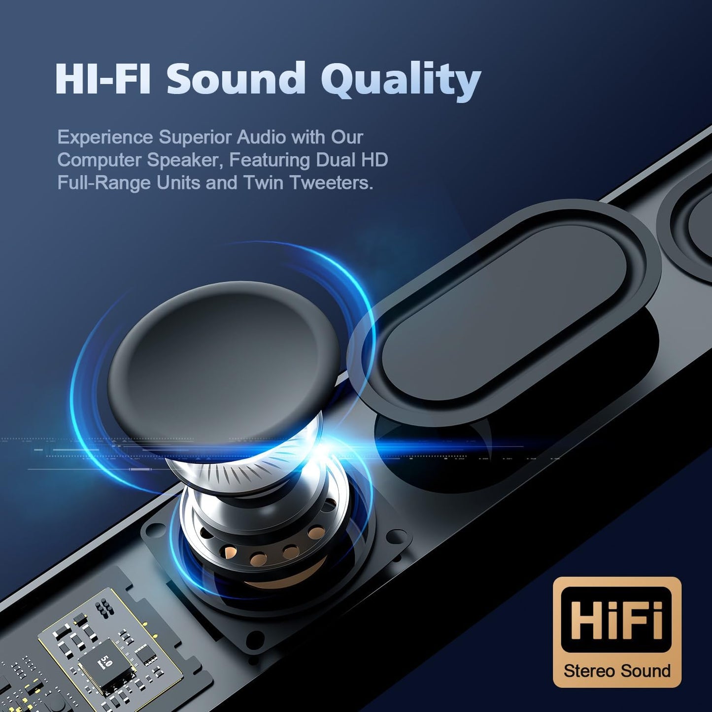 Computer Speakers for Desktop PC, HiFi Stereo Poratble 5.3 Bluetooth Computer Speakers, Computer Sound bar, 3.5mm Aux-in Pc Soundbar with Deep Impactful Bass, Gaming Speakers for PC,Laptop,Tablet