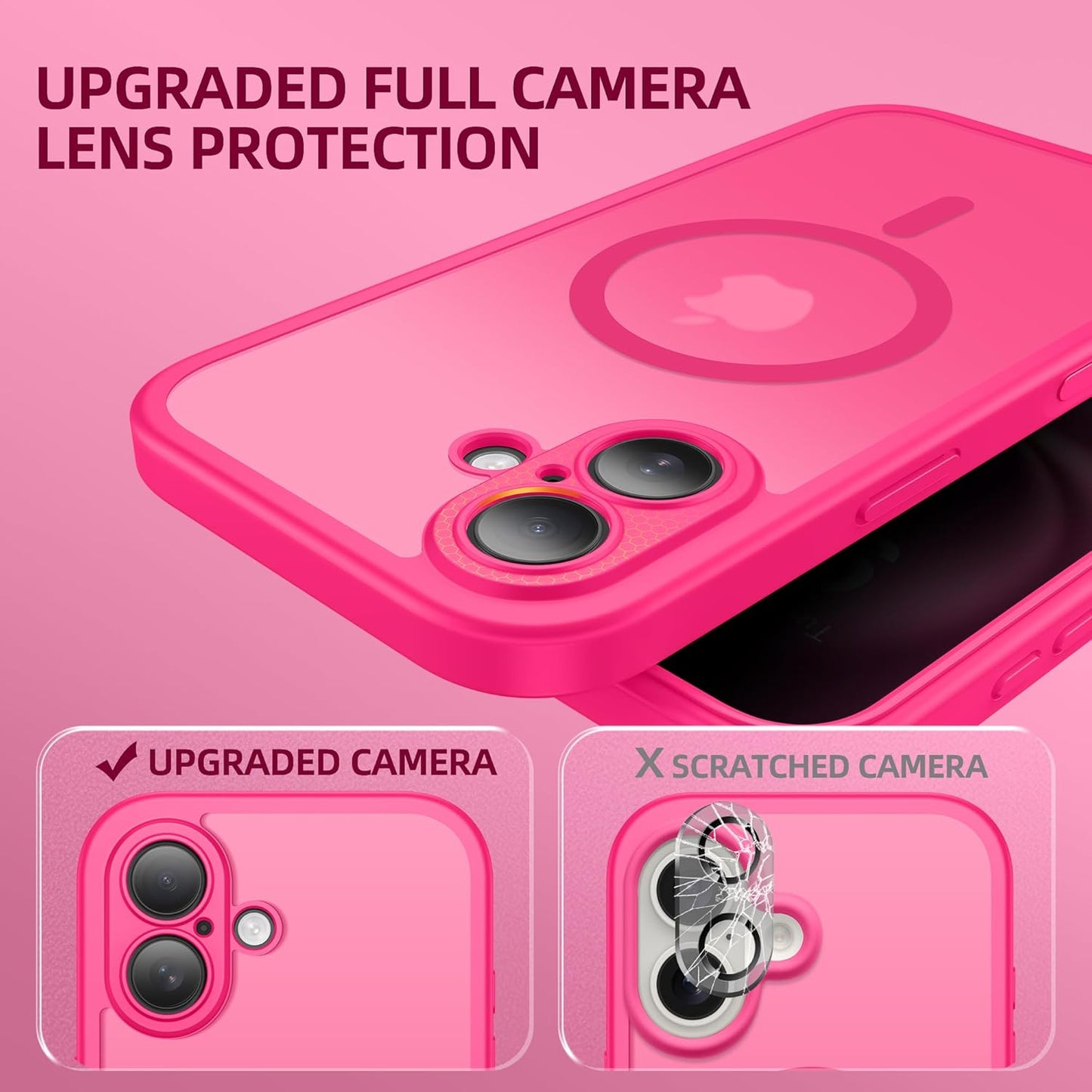 BERFY Magnetic for iPhone 16 Case, Compatible with MagSafe, Built-in Privacy Screen Protector and Upgraded Camera Protection, Anti-Spy Full Body Shockproof Phone Case for 16 6.1", Hot Pink