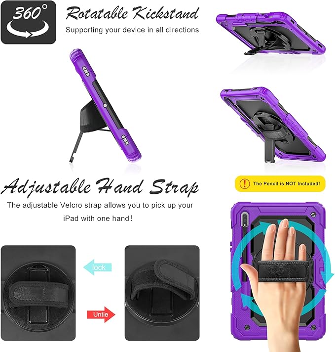 Case for Samsung Galaxy Tab S8/S7 11-inch 5G Tablet Case 2022/2020, [with 9H Tempered Glass Screen Protector], Rotating Kickstand, Hand & Shoulder Strap, S Pen Holder (Purple)