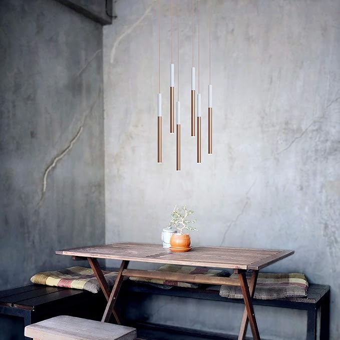 ALTAIR 6 Mini Pendant Lighting White-Copper - LED Hanging Light Fixture for Kitchen Island, Bar, Foyer - Cluster Pendants - Dimmable, Adjustable Wire, Lamp Bulb Included