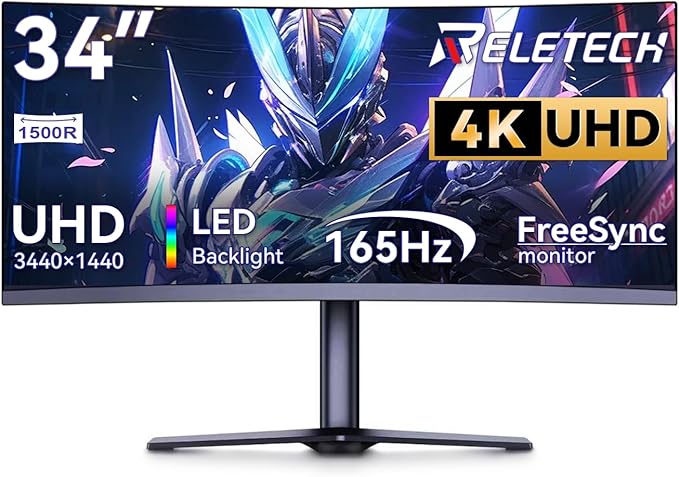 34 inch 4K Curved Monitor, WQHD (3440x1440) 165Hz 1500R Ultrawide Gaming Computer Monitor, Support Freesync,1ms Support 1 Audio Out, 2 HDMI & 2 DP, VESA Mount/Tilt Adjustable- (G34WQ)