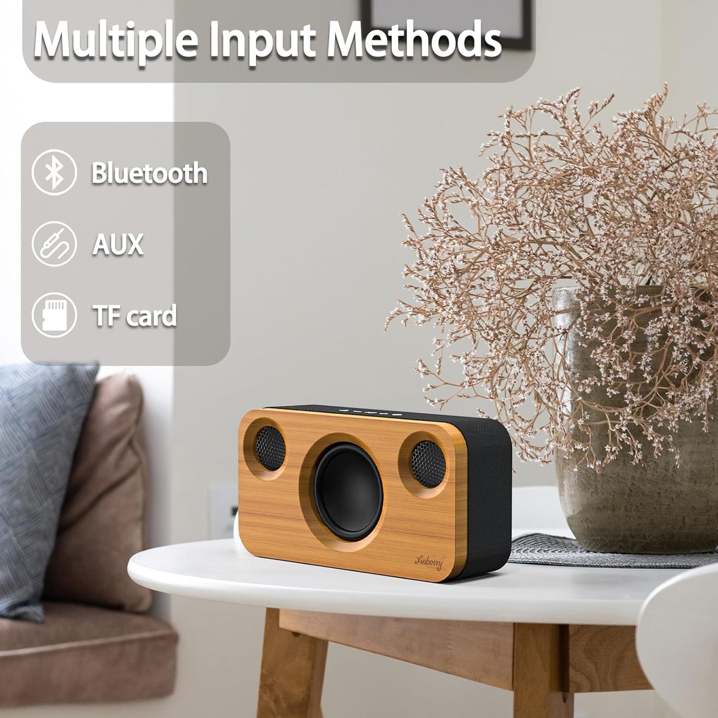 Bluetooth Speaker with Deep Bass, 40W(Peak) Wireless Portable Speaker with AUX, TF Card, Stereo Sound Wood Home Audio Sync up to 100 Bluetooth 5.3 Speakers for Home Party, Outdoor Camping