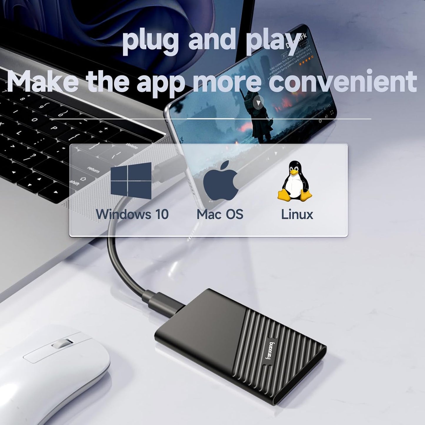 fanxiang 2TB External SSD Portable, Up to 2000MB/s, USB C External Solid State Drive External Hard Drive, USB 3.2 Gen2*2 Type-C SSD for iPhone 15/Pro/PC/Laptops/Creators/Gaming