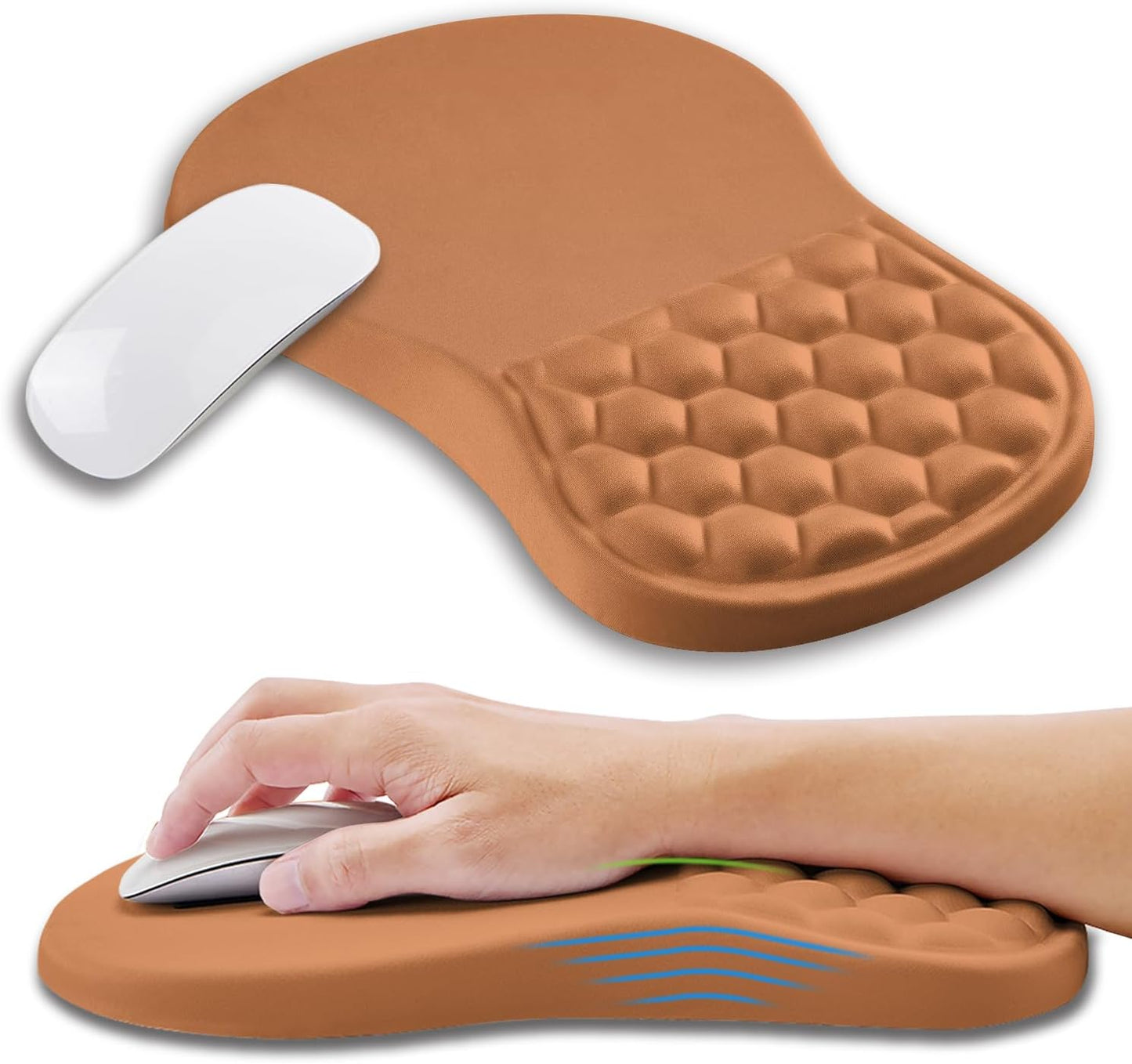 Ergonomic Mouse Pad Wrist Support with Memory Foam Massage Bulge, Carpal Tunnel Pain Relief Mousepad Wrist Rest for Mouse(12x8 inch, Sandy Brown)