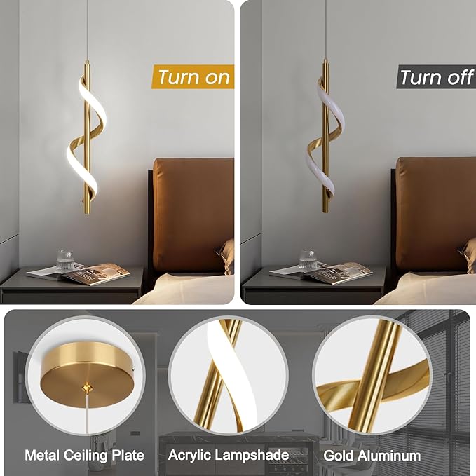 Modern Led Pendant Light Fixtures,6000K Cool White Gold Led Pendant Lighting for Kitchen Island,Adjustable Height Hanging Light Fixtures for Kitchen Dining Room Living Room,1 Pack