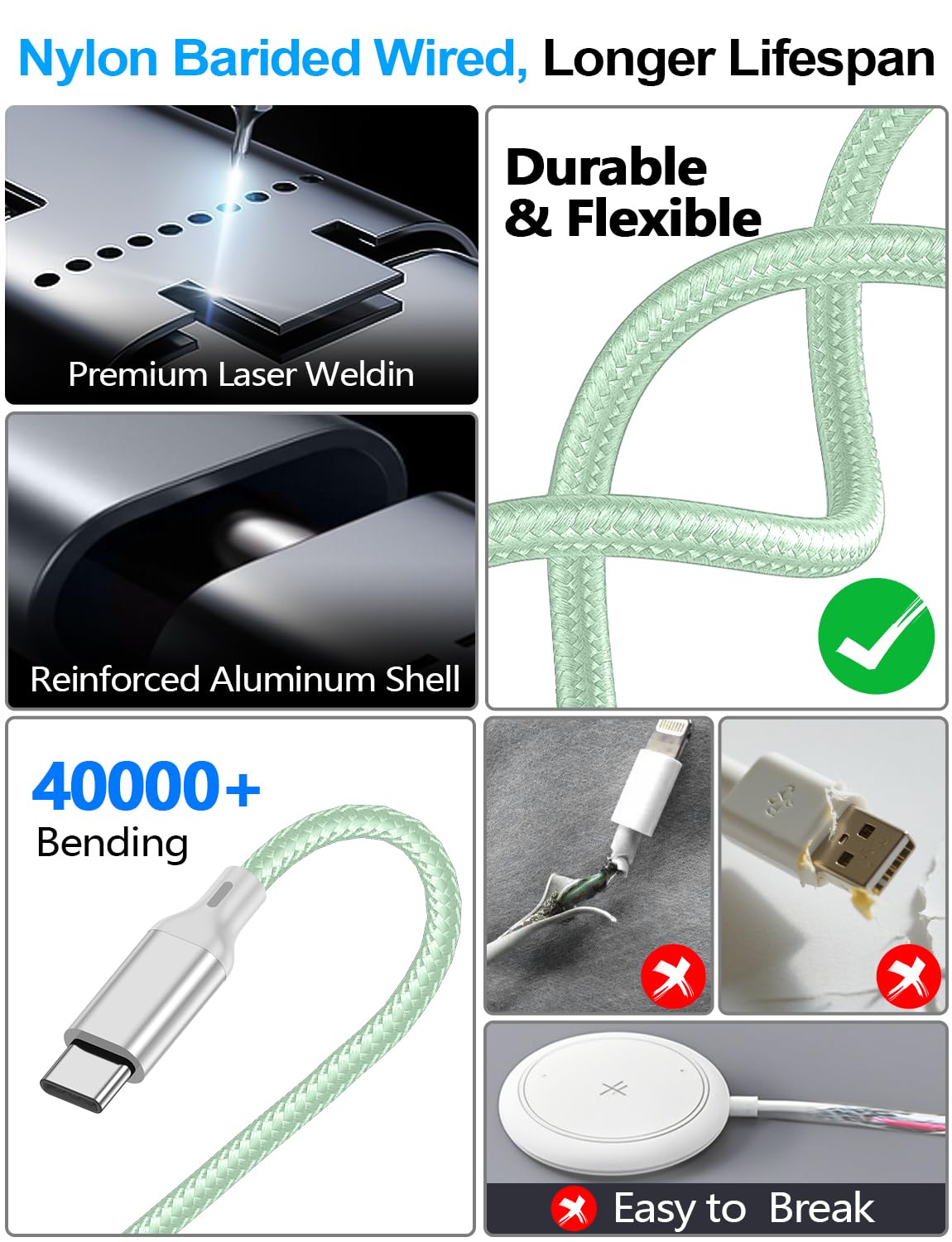 4-in-2 Charging Cable for Apple Watch Charger/Samsung/iPhone Charger,Car/Office/Camping/Travel Essentials,Type C Cable Multi Cord for iWatch Ultra/10-2/iPhone 16-11/Samsung S25-S20,iPad,airPods-Green