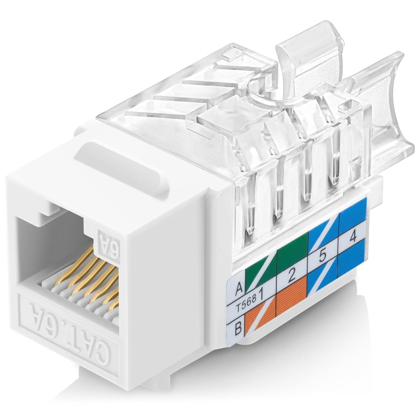 Everest 45° Angled RJ45 Cat6A Keystone Jacks 100-Pack in White - Slim Profile Female RJ45 Connectors - Cat 6A Keystone Jack - Compatible with 45° Angled Speed Termination Tool - 45Term (B0BL3GS7ZY)