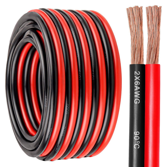 6 Gauge Wire 2 Conductors Copper Wire, 6 AWG Battery Cable Oxygen Free Copper Wire for Solar Panel, Automotive, Trailer, RV and Speaker (6 Gauge 30FT)