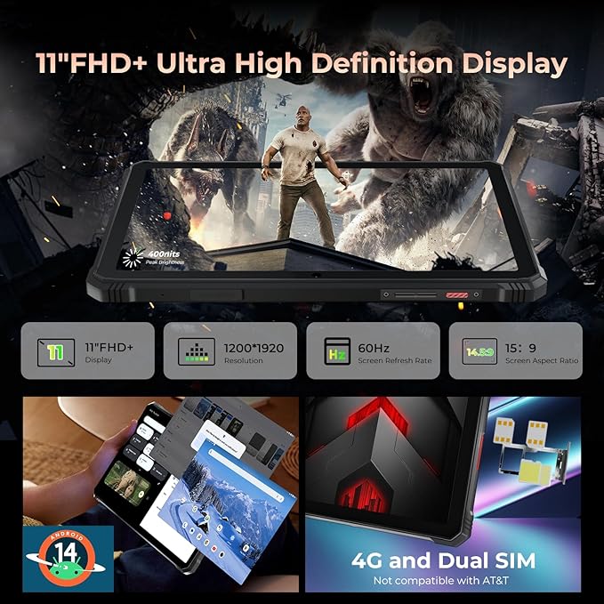 HOTWAV R9 Pro 2025 Rugged Tablet Android 14-2K 11 Inch 20080mAh Waterproof Tablet, 20GB+256GB/2TB SD Outdoor Tablets, 64MP+16MP Camera IP68&IP69K/Dual SIM 4G/WiFi 5/Face ID, GPS/OTG/Camping Lanten