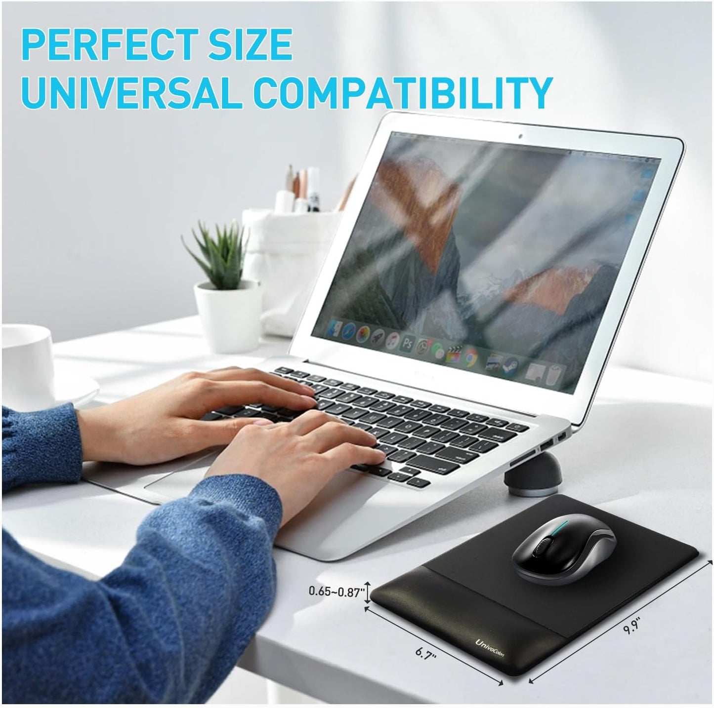 univo colors Design-Wave Wrist Rest Mouce Pad,PE Mouse Sliding Panel+Artificial Sheepskin+Memory Foam+Ergonomic+Anti-Slip Gel,Resilience Support During Work and Gaming,Mouce Accessory,White