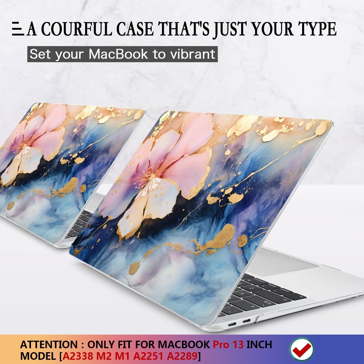 CISSOOK Compatible with MacBook Pro 13 inch Case M2 M1 A2338 A2251 A2289 2025-2020, Plastic Hard Shell Case & Keyboard Cover & Screen Film for MacBook Pro 13-inch with Touch Bar, Marble Flower
