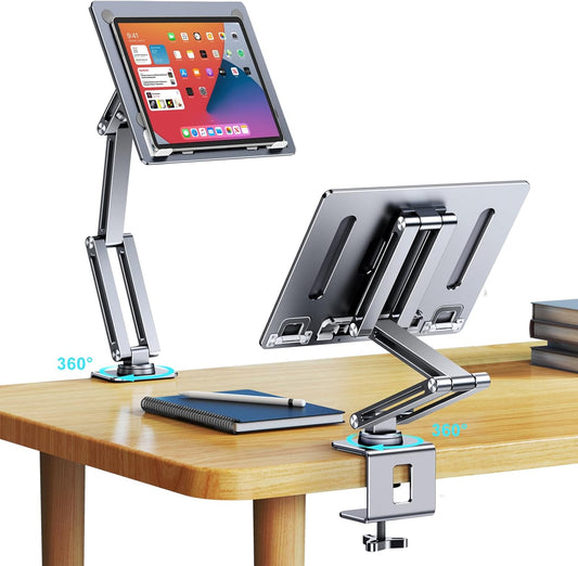 OATSBASF Tablet Stand, iPad Holder for Desk Mount, Portable Monitor Stand, Rotatable 360 Degrees, Desktop Reading Mount for Computer, iPad, Cookbooks, Recipes