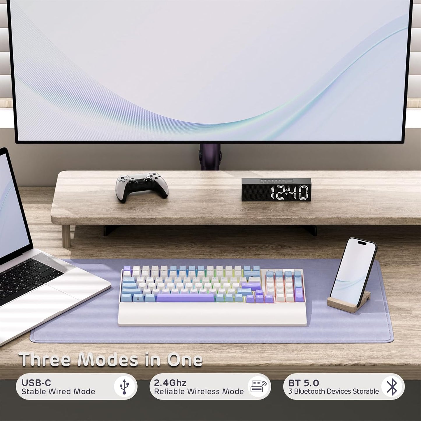 RK ROYAL KLUDGE RK96 RGB Limited Ed, 90% 96 Keys Wireless 3-Mode BT5.0/2.4G/USB-C Hot Swappable Mechanical Keyboard w/Wrist Rest, Volume Control, Software, Massive Battery, RK Pale Green Switch