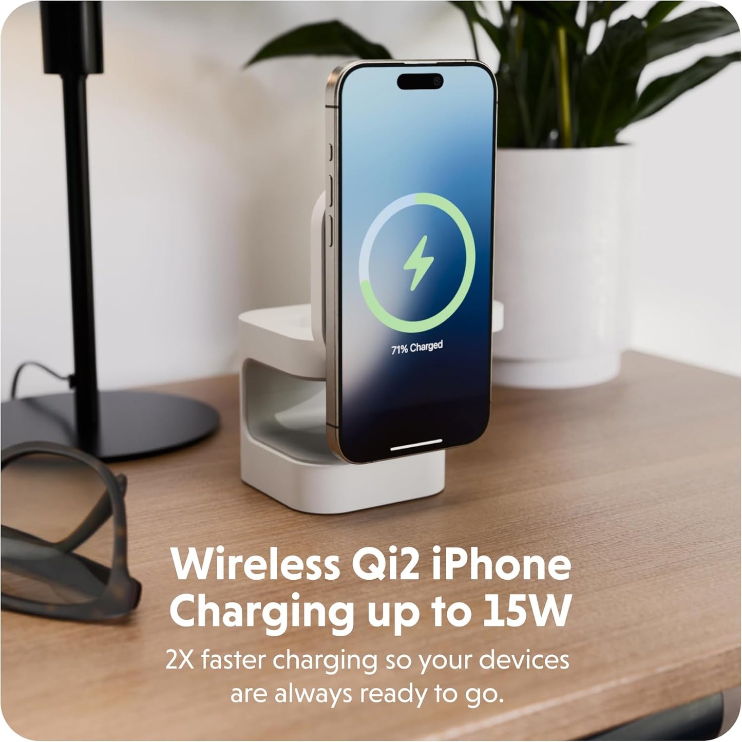 HyperJuice 3-in-1 Wireless Charger Qi2 Magnetic Stand — Fast Charger for iPhone, Apple Watch, Airpods, & Qi Compatible Devices — Compact and Adjustable 3 in 1 Design