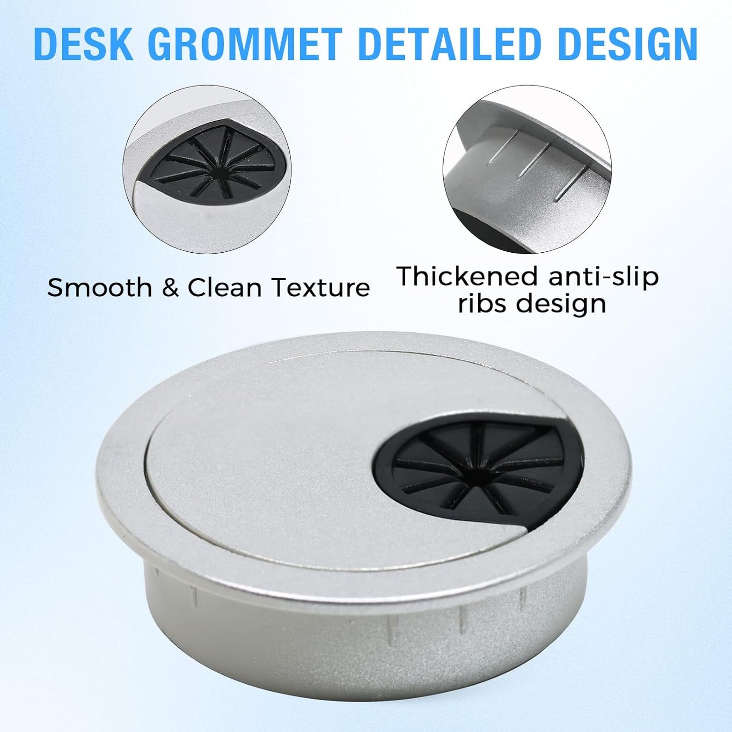 Desk Grommet 2-1/16" (53 mm), Desk Cord Hole Cover, Cable Grommet ABS Plastic, Desk Hole Grommet for Office and Home Table Cable, Detachable Cable Cord Organizer (Silver Sand 2 Pcs)