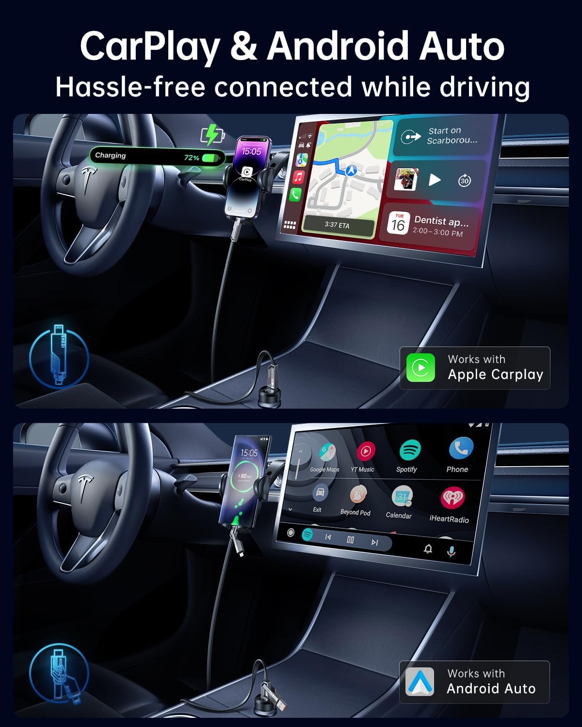 4-in-1 USB C Cable 45W 5FT Compatible with Lightning Cable [Fast Charging & Data Transfer] Flat Nylon Braided for iPhone iPad Charger Cord, Multi Charge Wire Combo with L/Type C/USB A Port