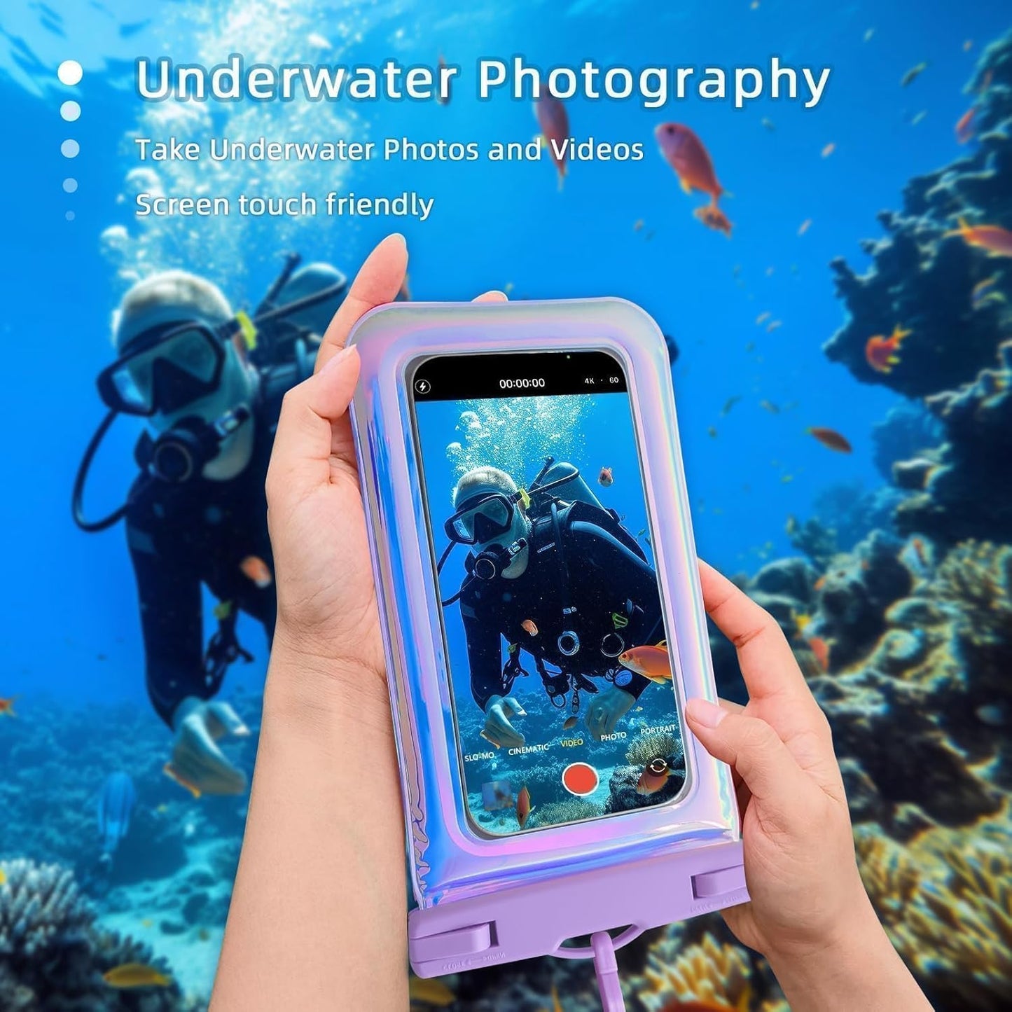Floatable Waterproof Phone Pouch Case for iPhone 16 Pro Max/15/14/13/12, IP68 Travel Cellphone Dry Bag Beach Cruise Ship Essentials Bags with Crossbody Lanyard, Iridescent Purple-7″