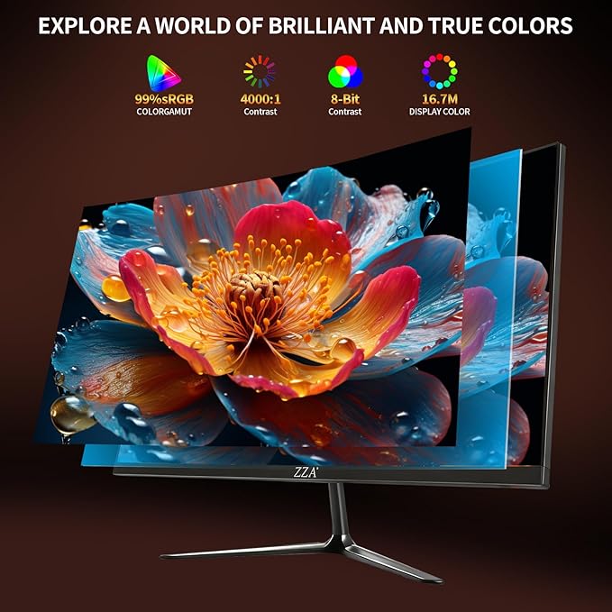 ZZA 24.5 Inch FHD (1920x1080) 120Hz Curved Gaming Monitor, 3000R Curvature VA Panel, 1ms MPRT, AMD FreeSync, Ultra-Thin Bezel, Eye Care, for Esports,PC
