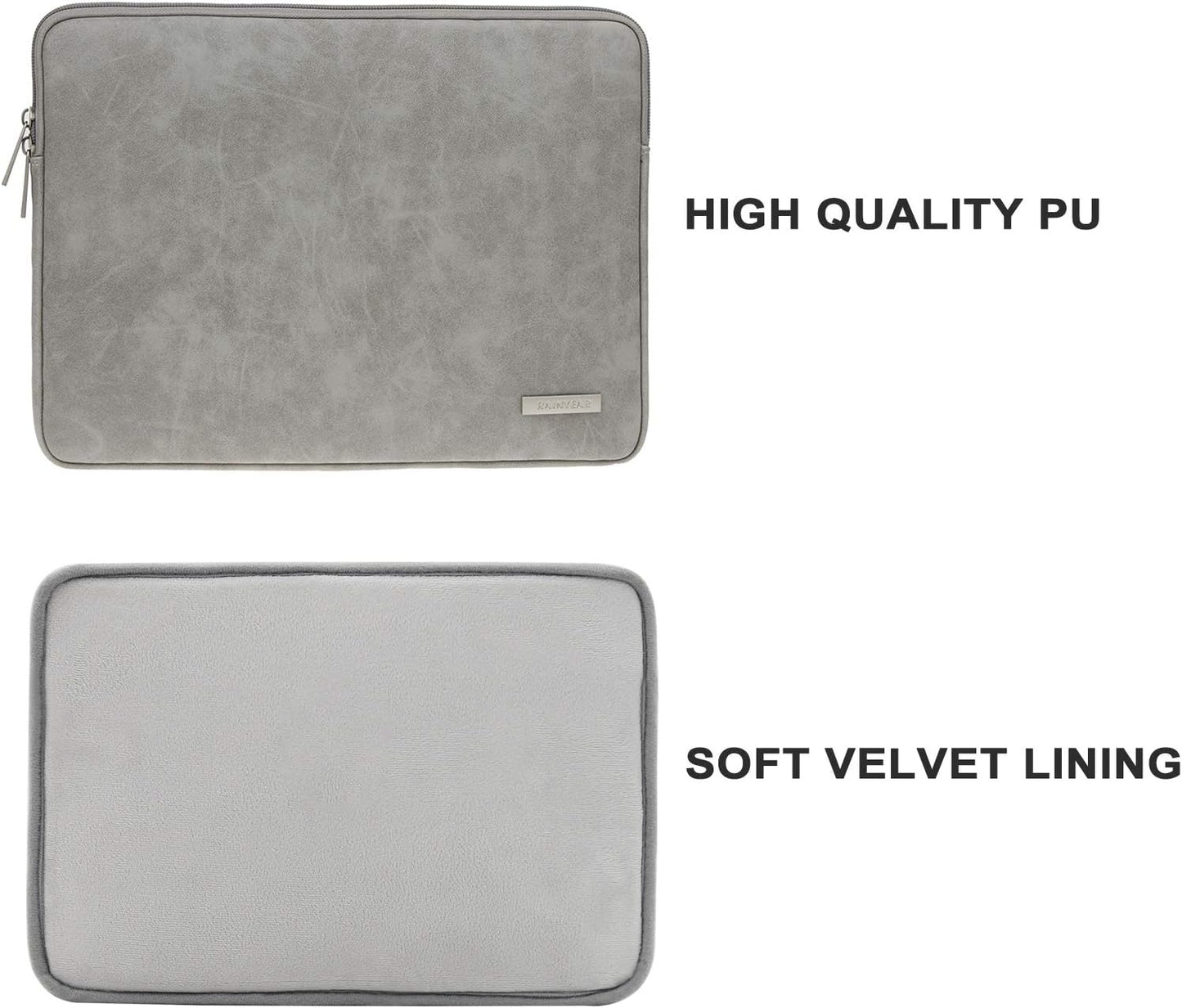 RAINYEAR 15.6 Inch Laptop Sleeve Protective Case PU Suede Leather Zipper Padded Cover Water Resistant Carrying Bag Compatible with 15.6" Notebook Computer Chromebook(Gray)