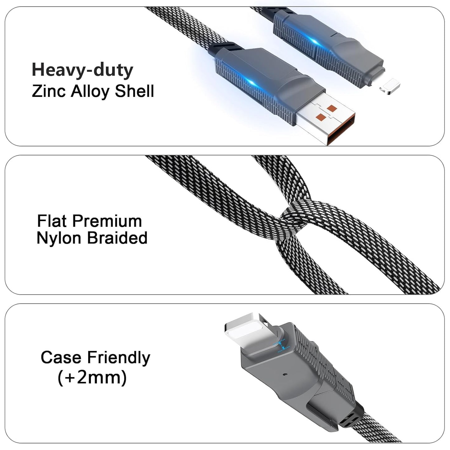 2Pack 4 in 1 USB C Cable for Lightning Cable [60W Fast Charging], 3FT Flat Braided USB C to USB C Charger Cord with L/Dual Type C/USB A Multi Port for iPhone 16 15 14 Pro Max/Samsung/i-Pad/Mac Book