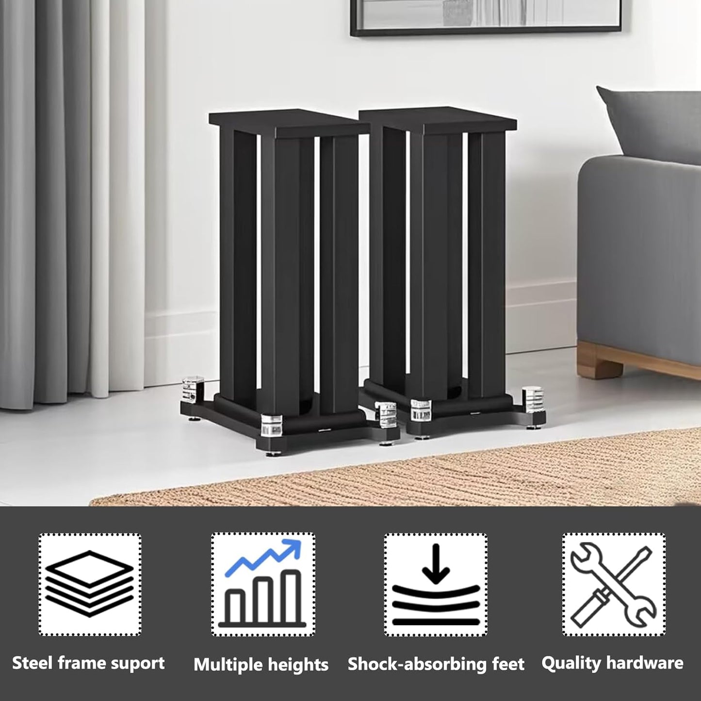 A Pair of Speaker Stands, Bookshelf Speaker Stand Steel Frame Support for Speakers up to 40 kg, Vibration-Absorbing MDF Design, Universal Speaker Stand Improves Sound Quality (40cm/15.7in)