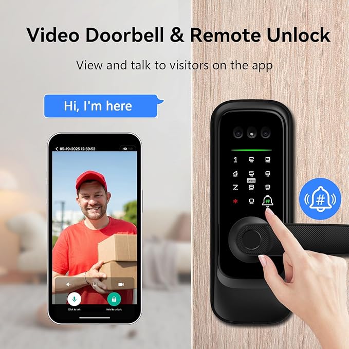 Smart Lock with Face Recognition, 3-in-1 Camera+ Doorbell+ Keyless Entry Door Handle, Palm Vein, Fingerprint, Keypad, WiFi Electronic Knob for Front Door and Bedroom,Motion Sensor,Tuya App