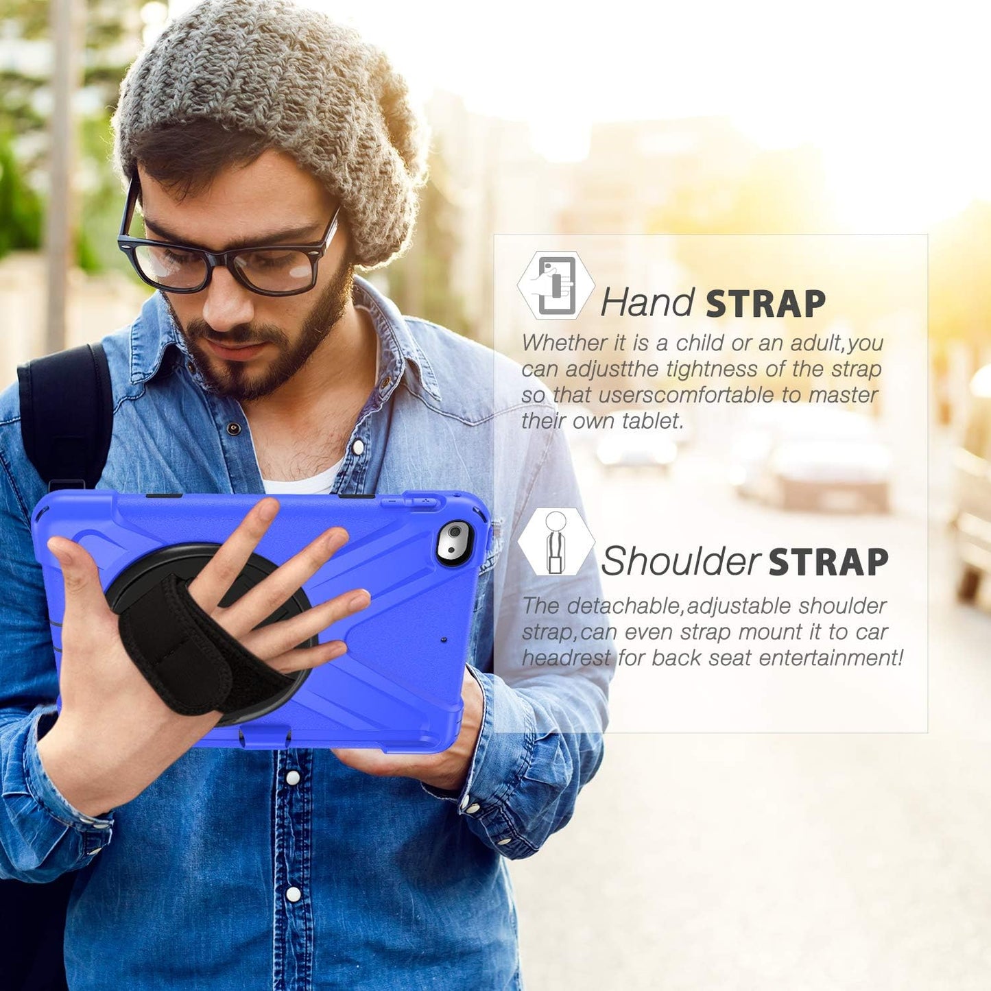 BRAECN iPad mini 5 Case,iPad mini 4 Case, Heavy Duty Shockproof Protective Rugged Case with Pencil Holder,Hand Strap,Kickstand, Shoulder Strap for iPad mini 5th/4th Generation 7.9 Inch for Kids