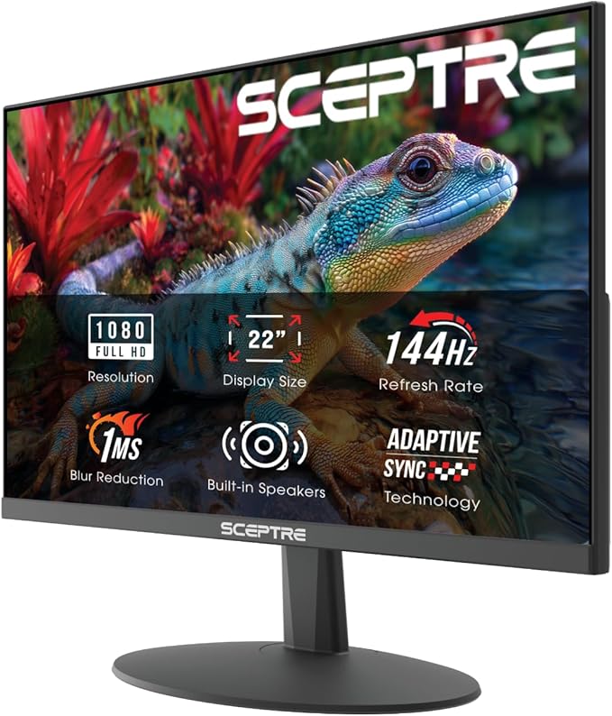 Sceptre New 22-inch Gaming Monitor up to 144Hz HDMI DisplayPort Build-in Speakers, Machine Black 2026 (E225W-FW144 Series)