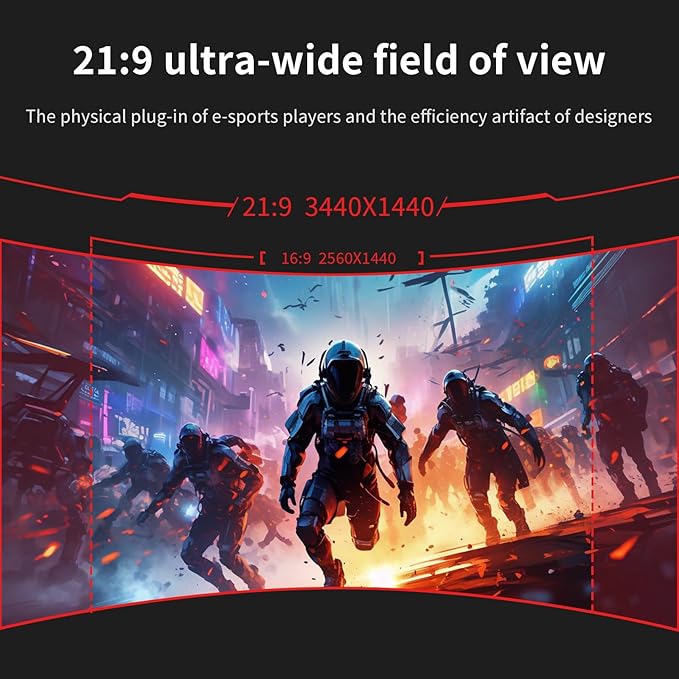 34 Inch Ultrawide Curved 180Hz Gaming Computer Monitor,1500R PC Screen 21:9 WQHD (3440x1440),100% sRGB,Adaptive Sync,3000:1 Contrast Ratio,DP,HDMI Compatible with Wall mounting-(R34V Horizon)