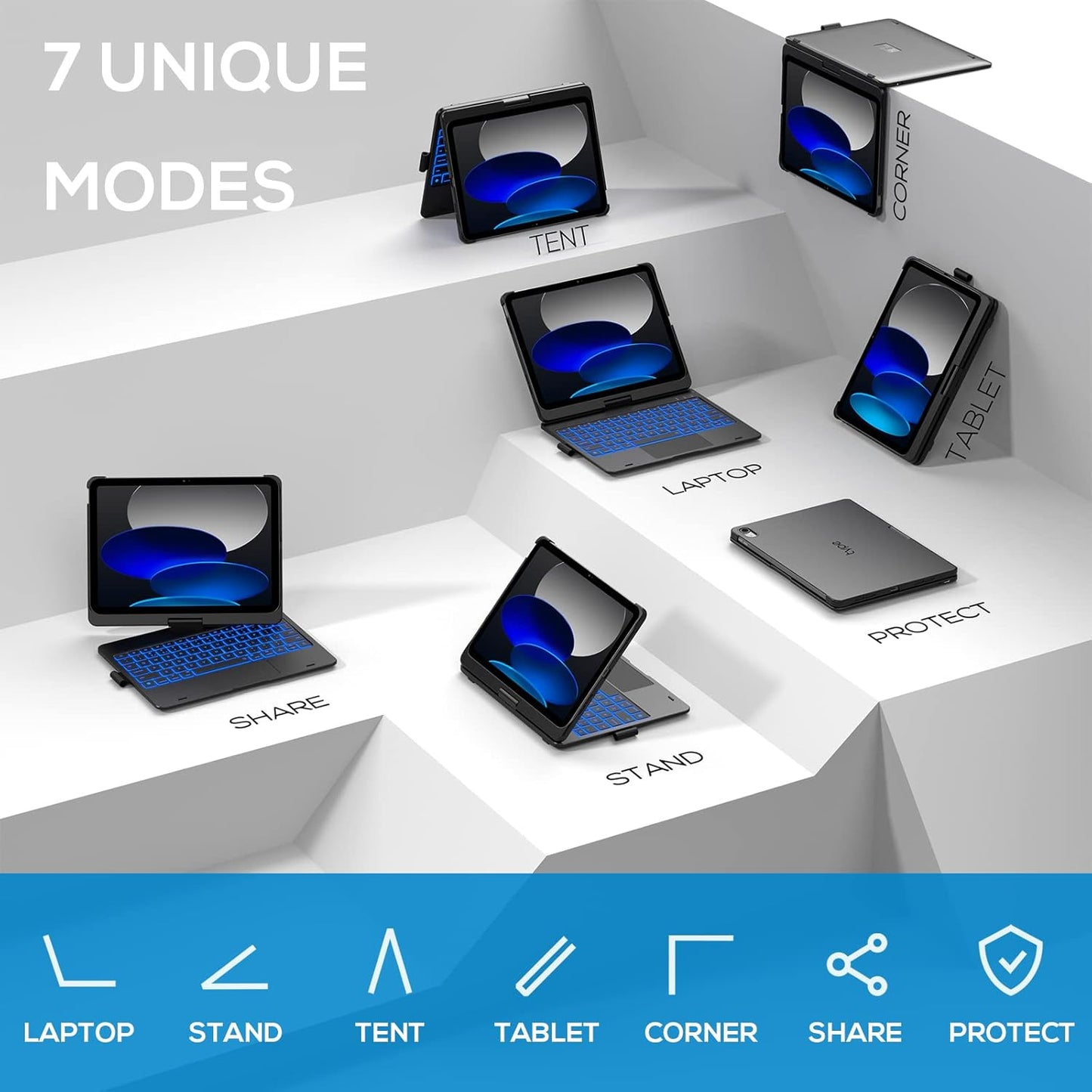 typecase Touch iPad 10th Generation Case with Keyboard (10.9", 2022) and iPad A16 (11th Gen, 2025) – 360° Rotatable, 11-Color Backlit, Multi-Touch Trackpad, Thin & Light (Black)