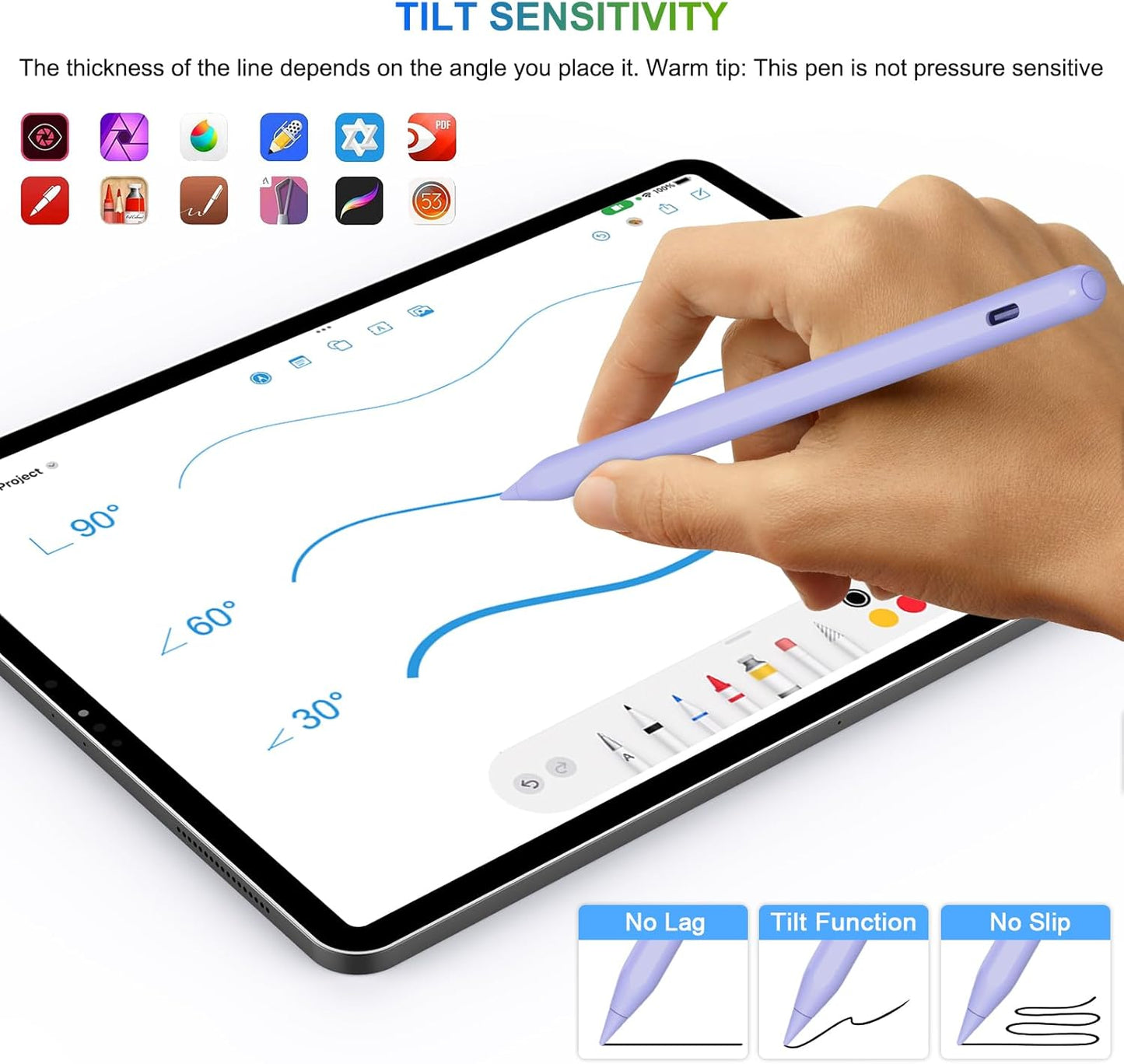 Pencil 2nd Generation Wireless Charging, HATOKU Pencil for iPad with Tilt & Palm Rejection, Magnetic Stylus Pen for ipad Air M3/3/4/5, iPad mini 5/6, ipad 6/7/8/9/10/11 Gen, ipad Pro 11/12.9 (Purple)