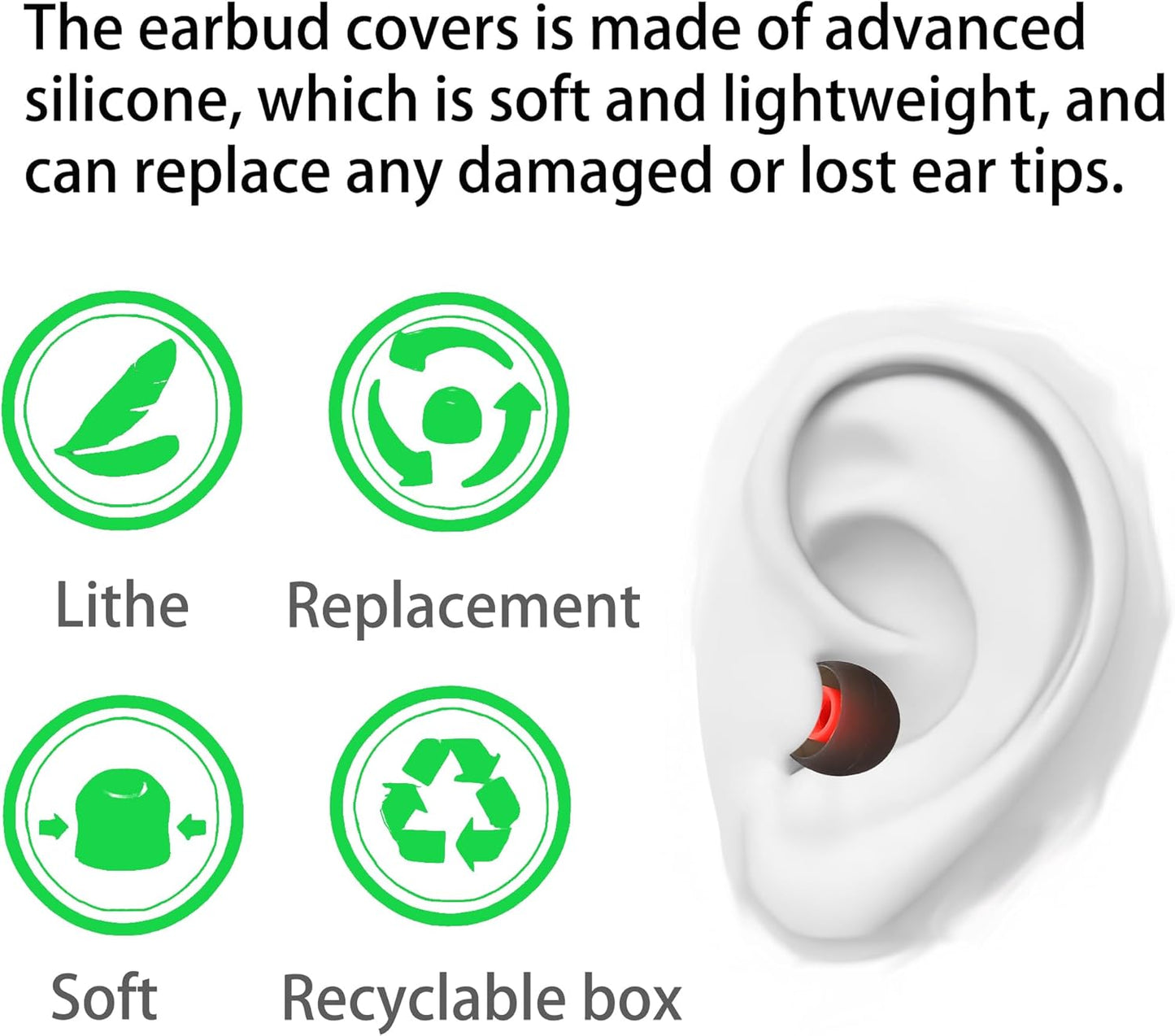 Silicone Replacement Earbud Tips Ear Tips Fit Most in-Ear Earbuds(Inner Hole 3.8mm -5.1mm) Headphone Rubber Tips Earbud Covers 9 Pairs S M L