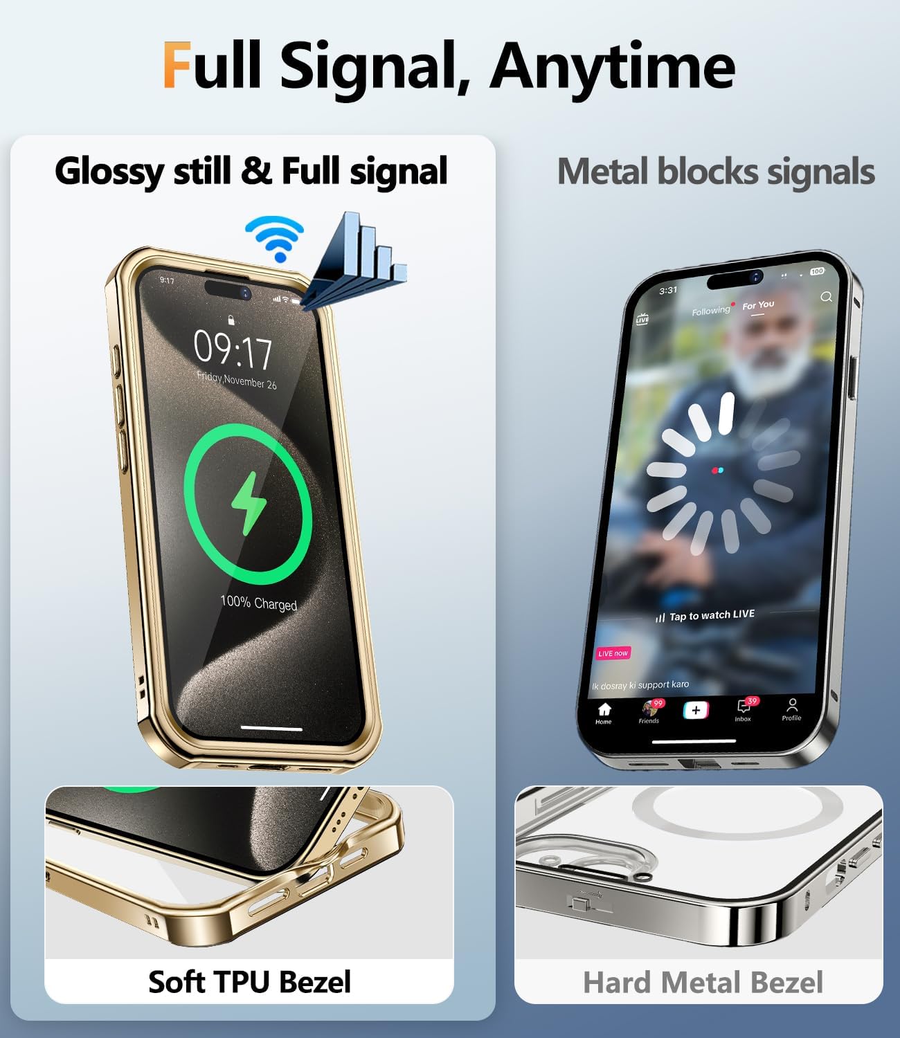 [360° Rotatable CD Stand & Built-in Privacy Screen Magnetic Case for iPhone 15 Pro [Compatible with MagSafe & Full Signal] Mil-Grade Shockproof Full Body Anti-Spy Cover for 15 Pro-Gold