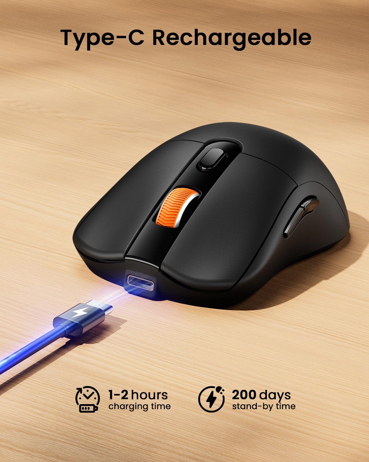 ProtoArc Bluetooth Wireless Mouse, USB C Mouse, EM15 Rechargeable Compact Portable Type C Wireless Mice for Laptop, Tablet, PC, Windows, Mac OS-Black