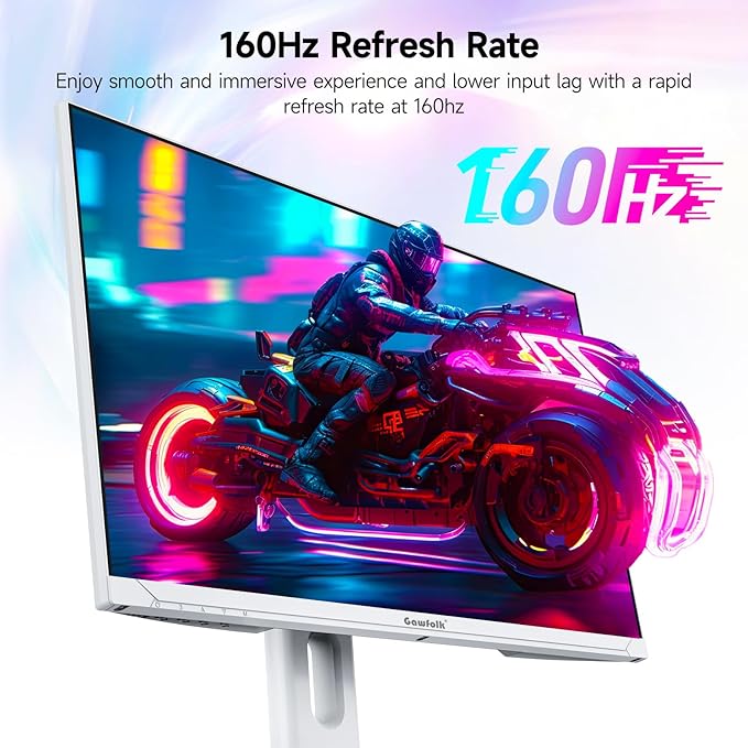 Gawfolk 27 Inch 4K Gaming Monitor 160Hz, White PC Computer Monitors UHD 3840 x 2160p, IPS Screen for Home & Office, Freesync, DP 1.4, HDMI 2.1, Eye Care, Wall Mount Compatible
