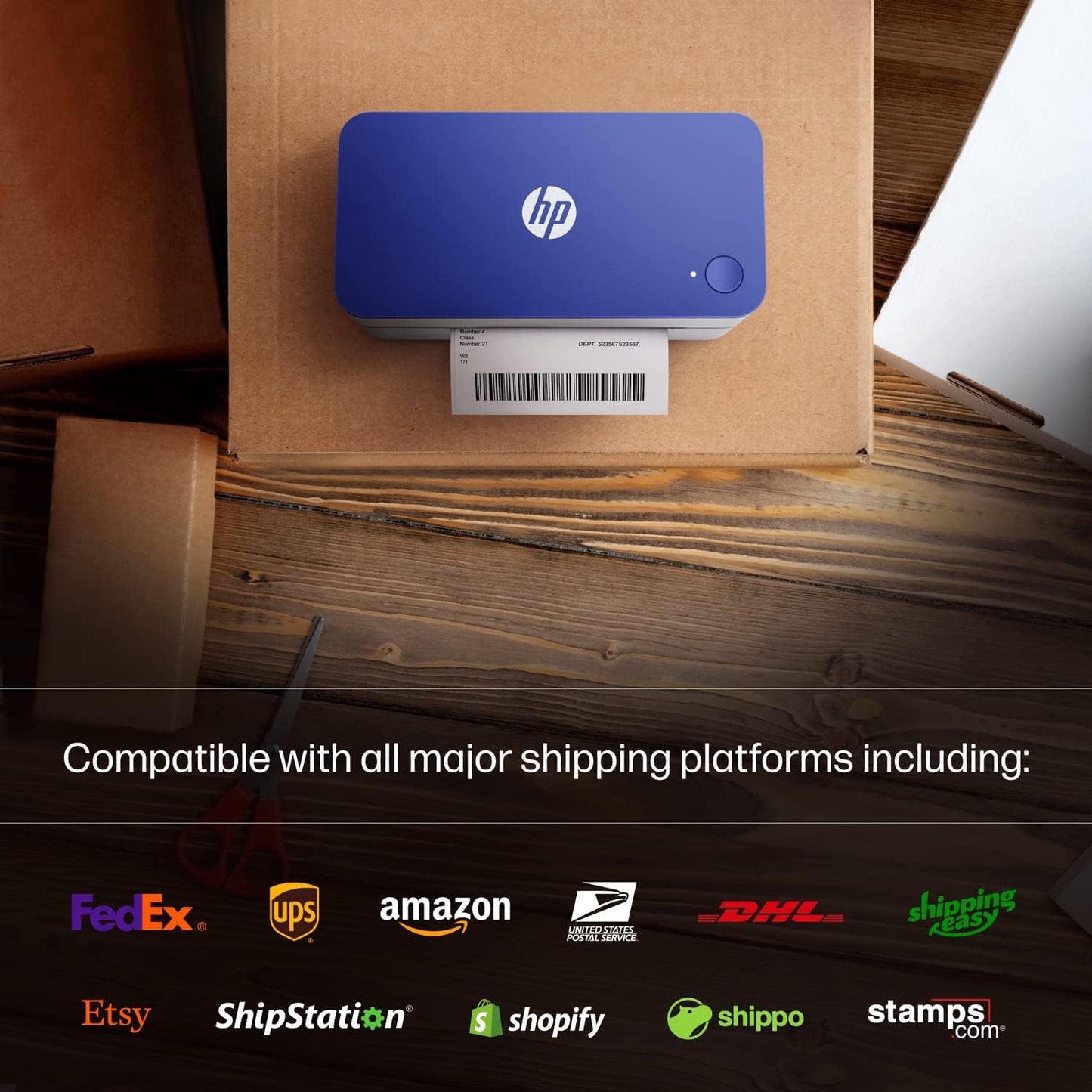 HP Shipping Label Printer, Commercial Grade Direct Thermal, Compact & Easy-to-use, High-Speed 300 DPI, Barcode, Compatible with, UPS, Ebay, ShipStation More, HPKE103, 7.9''x 4.6'' x 4.7'', white