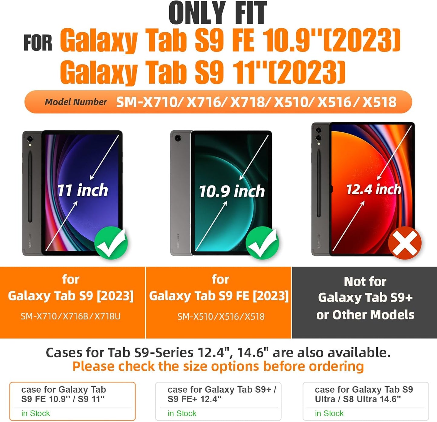 SEYMAC stock Case for Samsung Galaxy Tab S10 FE / S9 / S9 FE 5G Tablet Case Protective with Screen Protector, Pencil Holder, 360 Rotate Stand, Hand Strap, Shoulder Strap, Orange1