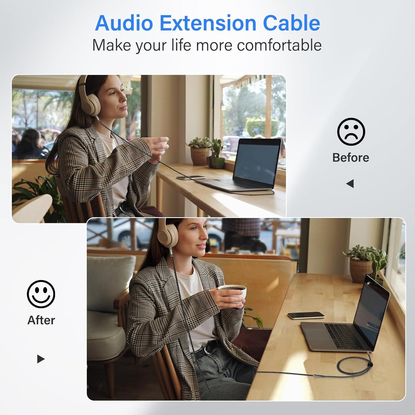 Elecan Headphone Extension Cable 1.5 Ft/2 Pack, 1/8 Inch 3.5 MM AUX Cord Wire Male to Female, Hi-Fi Sound Thin&Slim Braided TRS Stereo Audio Beats Cable Extender for Car,Home Stereos, Speaker,Phones