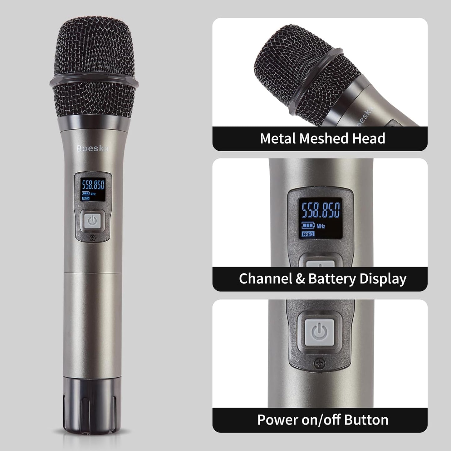 4 Channel Wireless Microphone System UHF 2 Cordless Handheld Mics and 2 Lavalier Headset Mics for Karaoke Church Speaking Conference Meeting Party, 4x25 Adjustable Frequency (2 Handheld + 2 Bodypack)