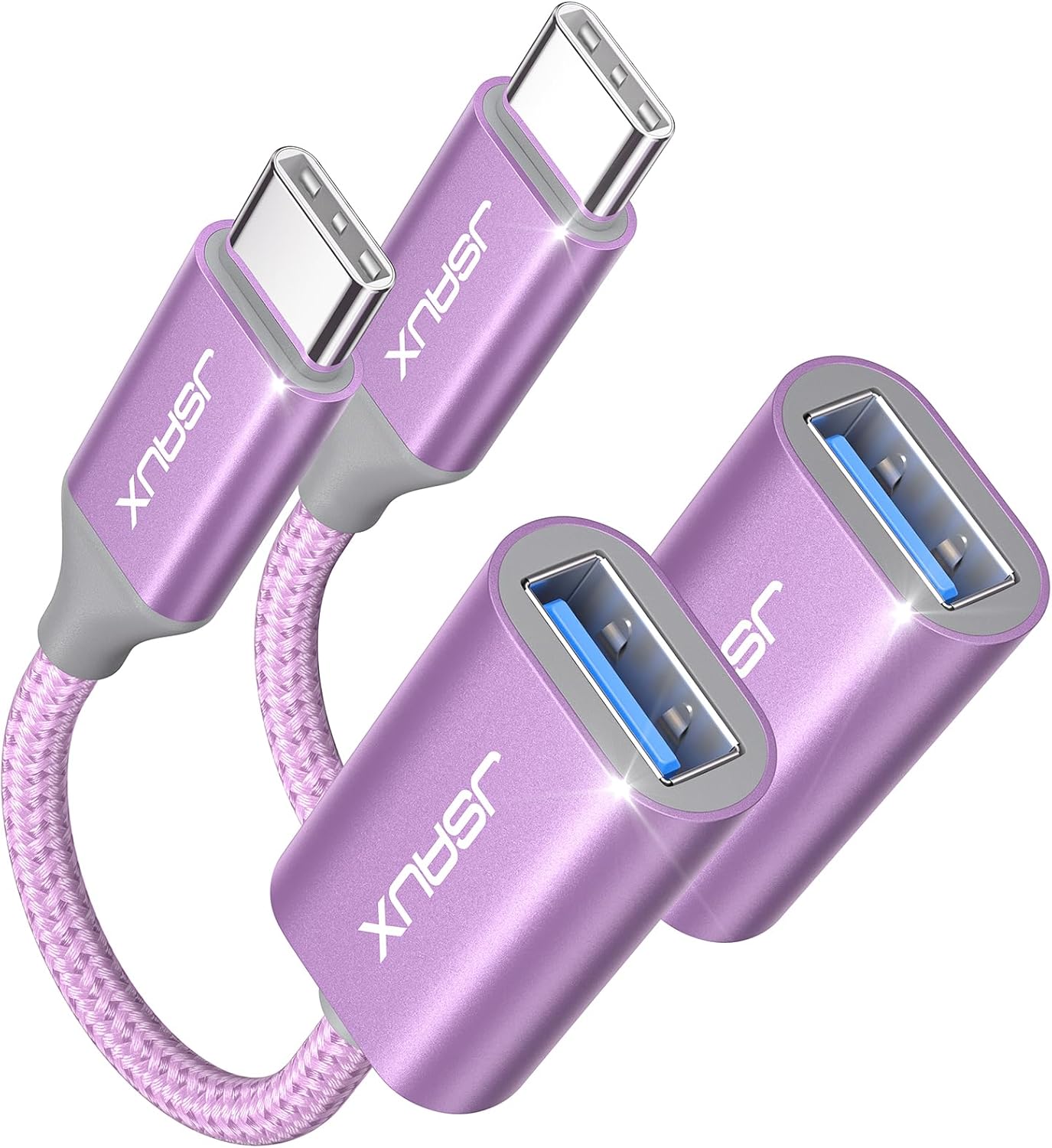 JSAUX USB C to USB 3.0 Adapter [2 Pack], USB C Male to USB Female OTG Cable Adapter Compatible with MacBook Pro/Air, iPhone 16 Pro Max/16 Plus/16e/15, Samsung Galaxy S25/S24/S23-Purple