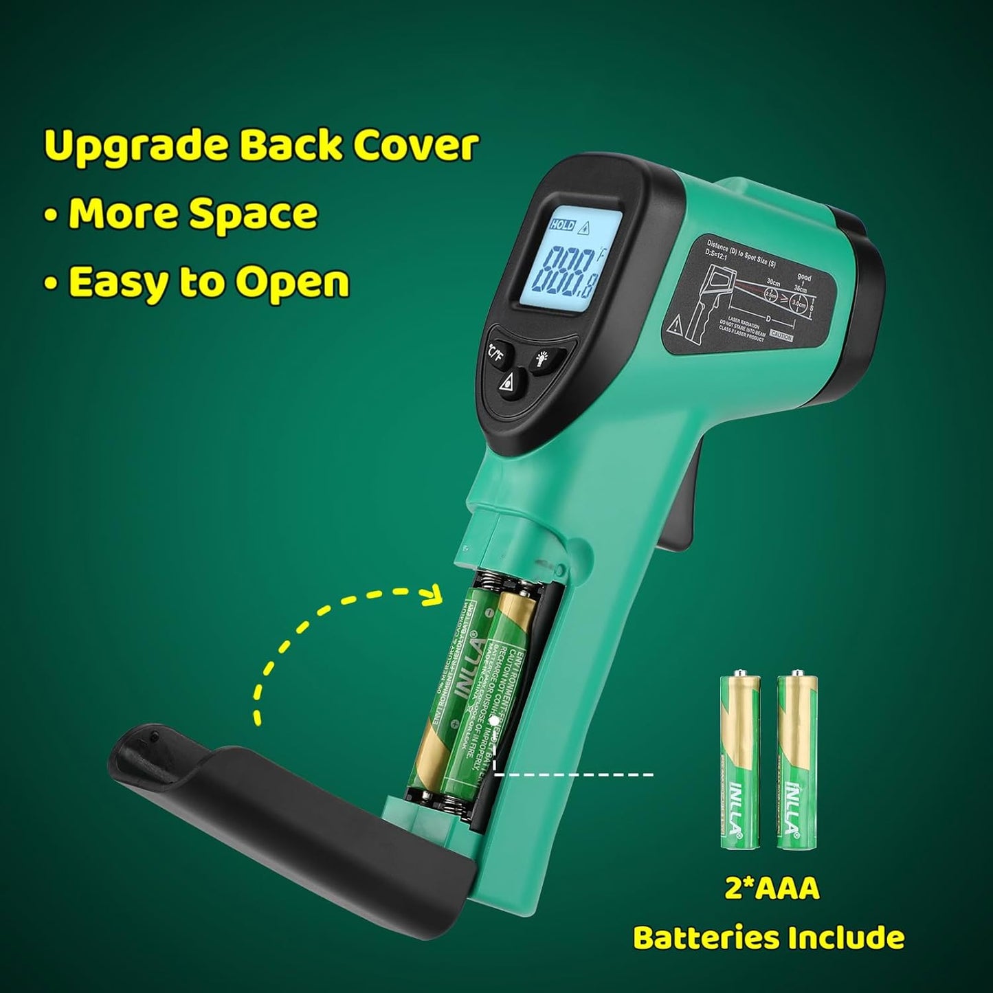 OnniOne Infrared Thermometer Gun for Cooking, -58℉~1022℉, Digital Laser Temperature Gun for Blackstone Pizza Oven Reptiles, IR Thermometer with Carrying Storage Case, Larger Font, LCD Backlit, Green