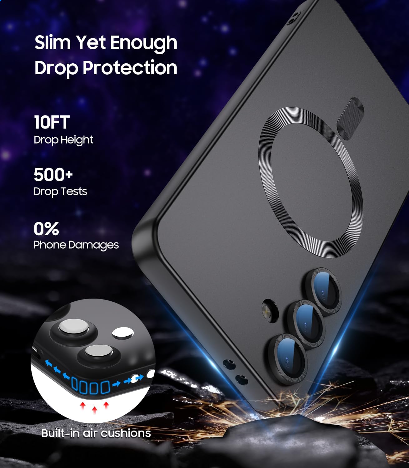 Magnetic for Samsung Galaxy S24 Plus Case [Compatible with MagSafe][Built-in Camera Lens Protector] Slim Soft Silicone Bumper Shockproof Metallic Luster Phone Case (Black)
