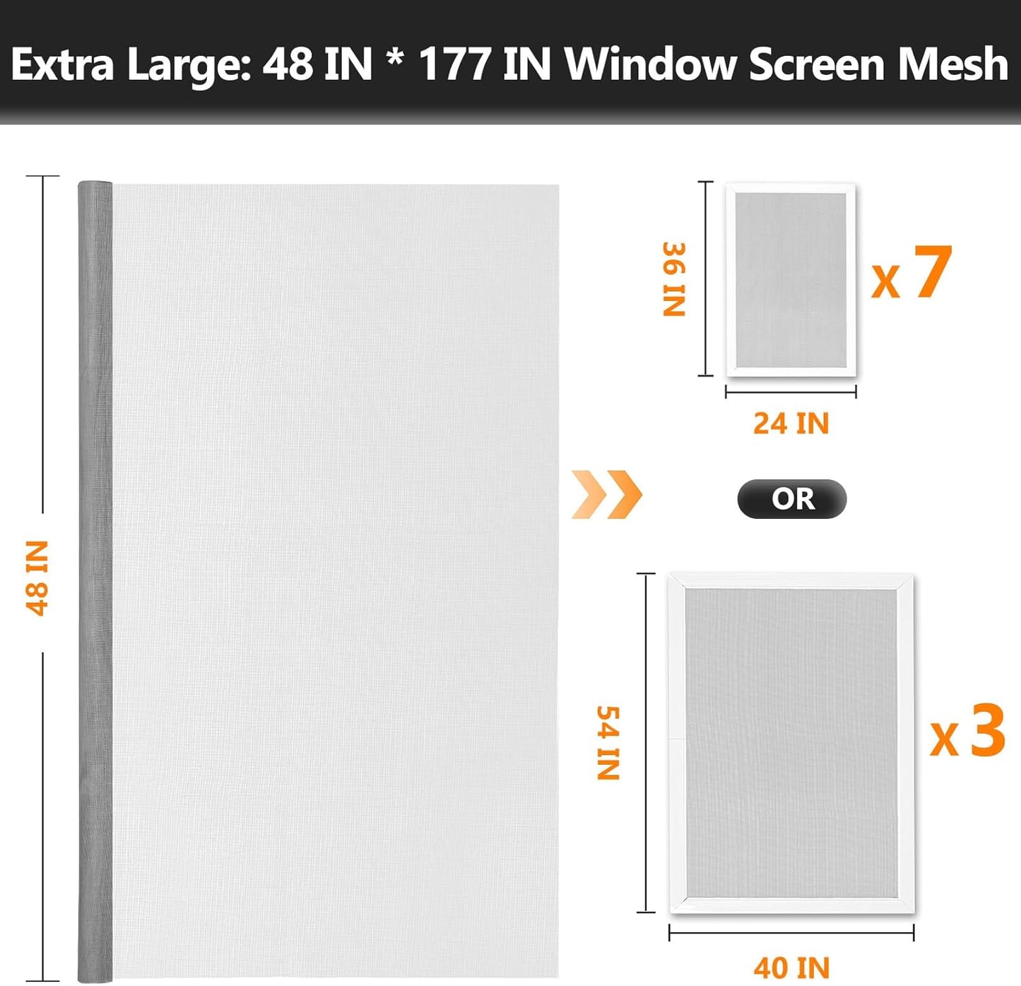 Window Screen Door Repair Kit, 48" x 177" Screen Door Mesh Replacement Kit, Durable Fiberglass Mesh Roll with Tools for Windows Doors Patio and Porch Replacement, Grey