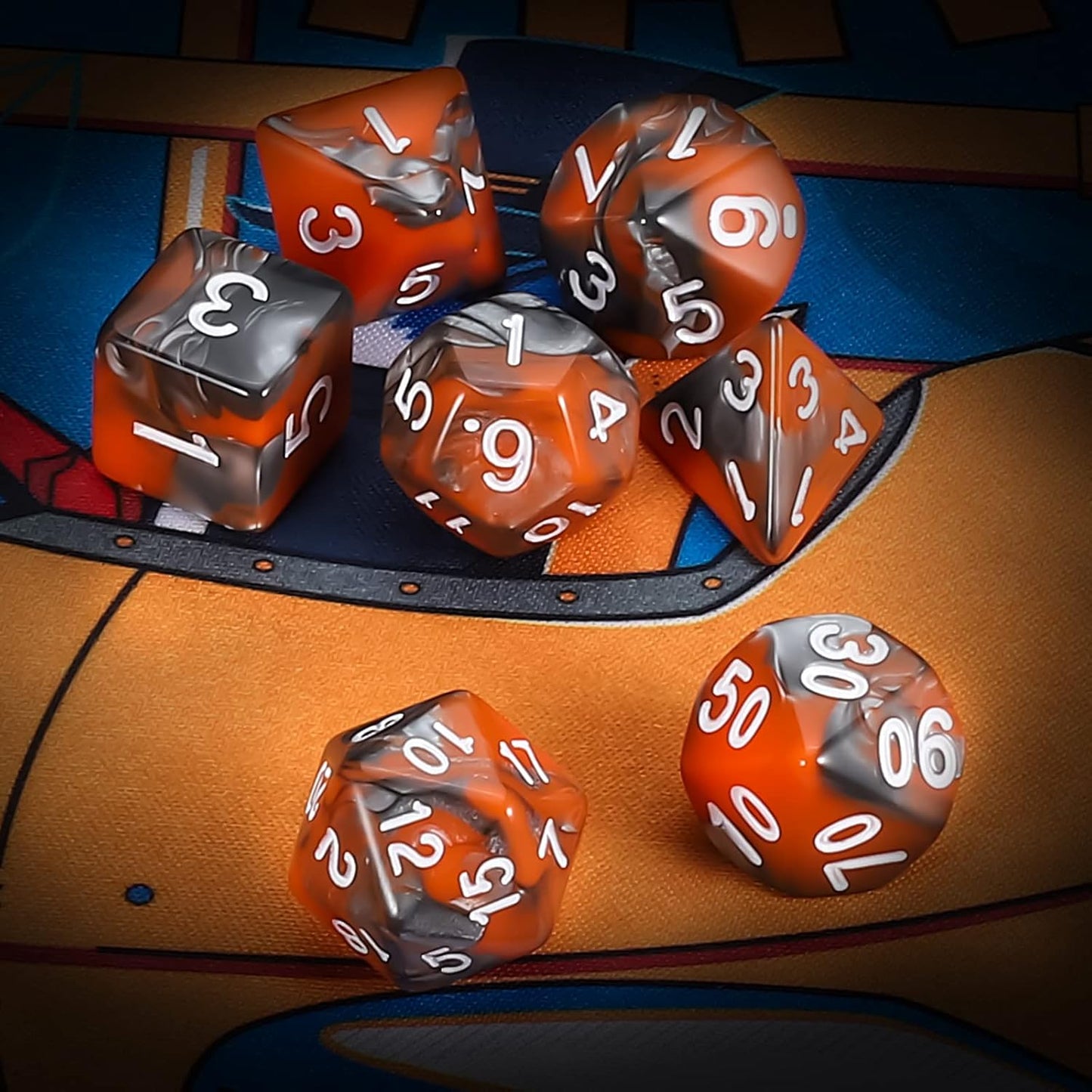 QMAY DND Dice Set -D&D Polyhedral Dice (7 Pcs) for Dungeons and Dragons (Candy Orange and Black)